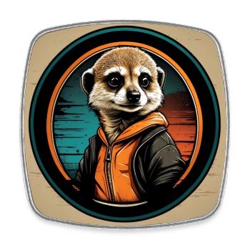 Suricate dans un look décontracté dans la zone du cercle - Magnet carré - blanc - Devant