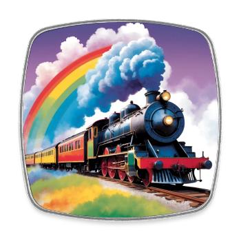 Train coloré avec locomotive à vapeur fumante - Magnet carré - blanc - Devant