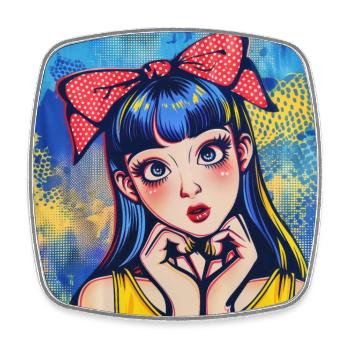 Anime, Fille, Rétro, Waifu, Japon, Années 60 - Magnet carré - blanc - Devant