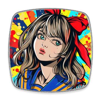 Anime, Fille, Rétro, Waifu, Japon, Années 60 - Magnet carré - blanc - Devant