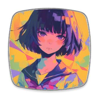 anime, schulmädchen, waifu, japan - Viereckiger Kühlschrankmagnet - Weiß - Vorne