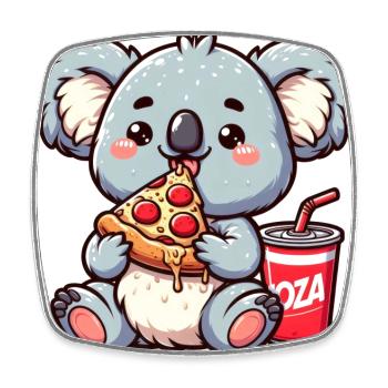 Un ours koala mignon mange de la pizza - Magnet carré - blanc - Devant