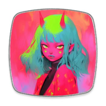 anime demon, waifu, japan - Viereckiger Kühlschrankmagnet - Weiß - Vorne