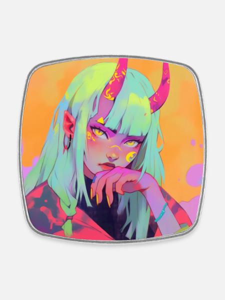 Anime, Fille Démon, Waifu, Japon - Magnet carré - blanc