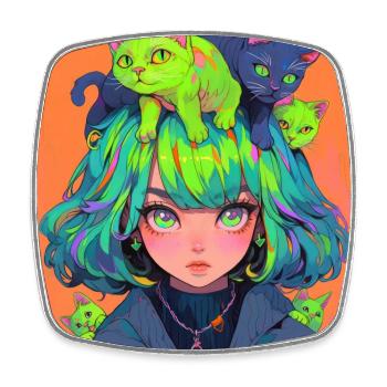 anime, cat girl, waifu, japan - Viereckiger Kühlschrankmagnet - Weiß - Vorne