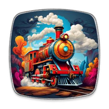 Farbenfrohe qualmende Dampflokomotive - Viereckiger Kühlschrankmagnet - Weiß - Vorne
