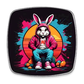 Cooler Hase Streetwear Hoodie Basecap Farbkleckse - Viereckiger Kühlschrankmagnet - Weiß - Vorne