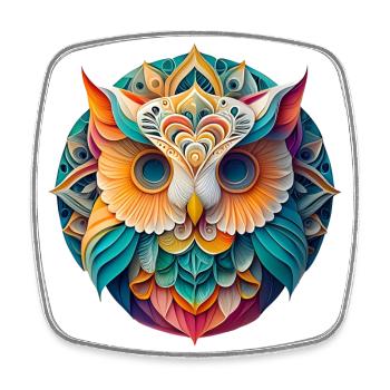 Bunte Eule im Mandala Design - Viereckiger Kühlschrankmagnet - Weiß - Vorne
