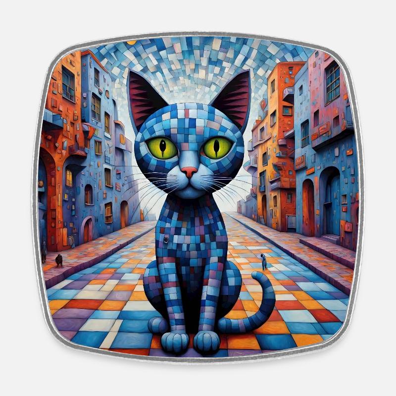 Surreal Pop Animals 11 Cat - Square fridge magnet - white