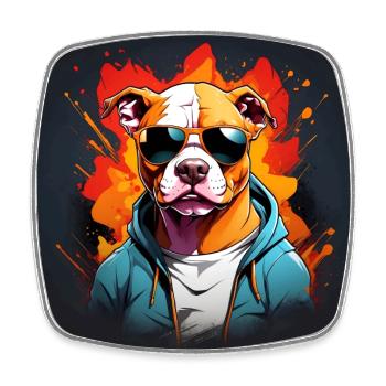 cool american bulldog with sunglasses - Square fridge magnet - white - Front