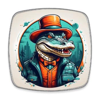 Krokodil Alligator mit Hut und Anzug - Viereckiger Kühlschrankmagnet - Weiß - Vorne