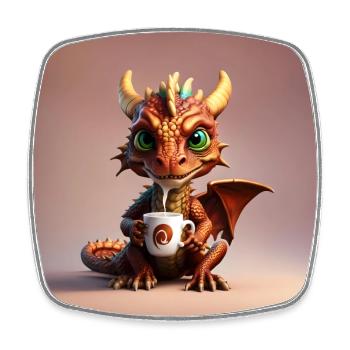 Baby Coffee Dragon - Square fridge magnet - white - Front