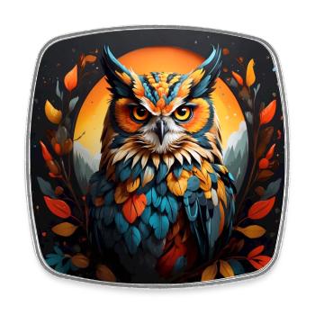 Colorful owl portrait colorful leaf frame - Square fridge magnet - white - Front