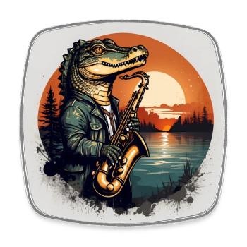 Cooles Krokodil spielt Saxofon - Viereckiger Kühlschrankmagnet - Weiß - Vorne