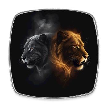 Double Portrait Lion Tiger - Square fridge magnet - white - Front