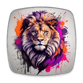 Lion portrait on splashes of paint - Square fridge magnet - white - Front