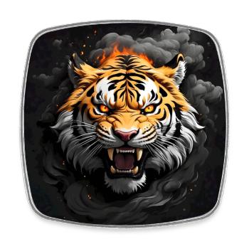 Portrait de tigre sifflant - Magnet carré - blanc - Devant