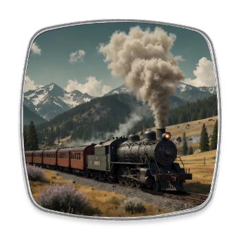 Nostalgic smoking steam locomotive - Square fridge magnet - white - Front