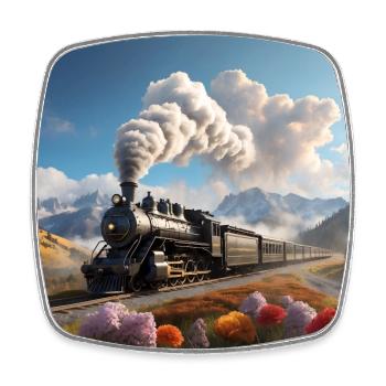 Nostalgic smoking steam locomotive - Square fridge magnet - white - Front