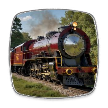 Large nostalgic steam locomotive - Square fridge magnet - white - Front