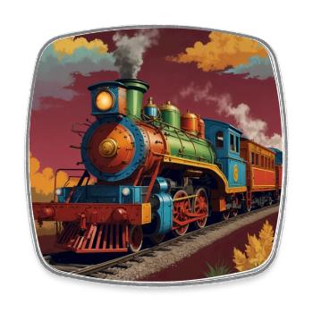 Nostalgic steam locomotive with trailers - Square fridge magnet - white - Front