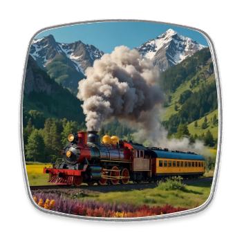 Nostalgic smoking steam locomotive - Square fridge magnet - white - Front