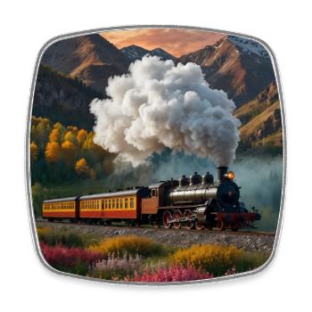 Nostalgic Passenger Train Smoking Locomotive - Square fridge magnet - white - Front