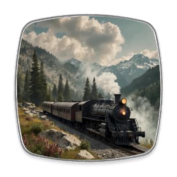 Nostalgic smoking steam locomotive - Square fridge magnet - white - Front