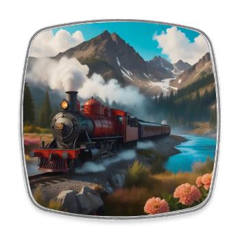 Nostalgic smoking steam locomotive - Square fridge magnet - white - Front