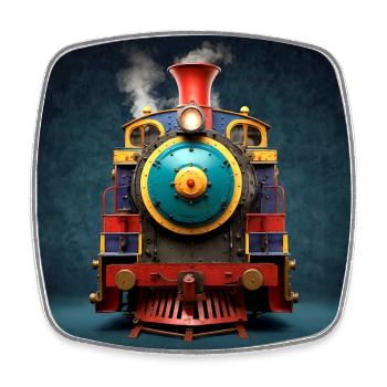 Nostalgic colorful steam locomotive from the front - Square fridge magnet - white - Front