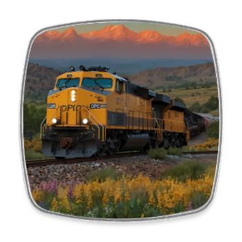 Locomotive diesel avec remorques - Magnet carré - blanc - Devant
