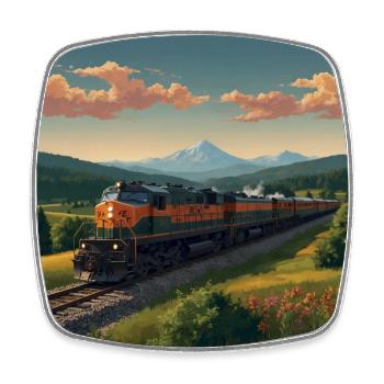 Diesel locomotive with trailers - Square fridge magnet - white - Front