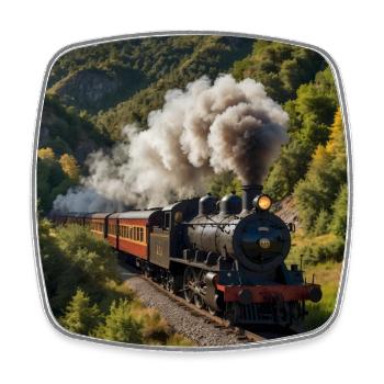 Locomotive à vapeur fumante nostalgique avec wagons - Magnet carré - blanc - Devant