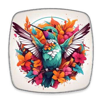 Hummingbird in the flower circle - Square fridge magnet - white - Front