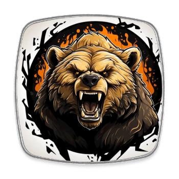 Grizzli en colère sur les éclaboussures de couleur de la roue chromatique - Magnet carré - blanc - Devant