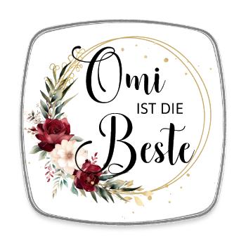 Omi ist die Beste! Blumen, personalisierbar - Viereckiger Kühlschrankmagnet - Weiß - Vorne