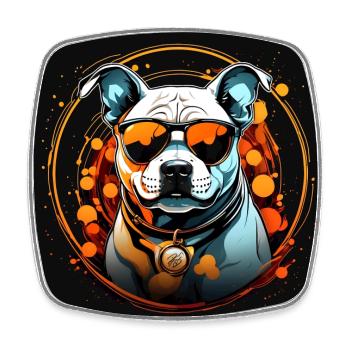 Cooler Staffordshire Terrier mit Sonnenbrille - Viereckiger Kühlschrankmagnet - Weiß - Vorne