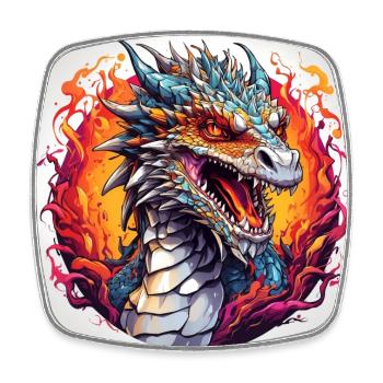 Cooler feuriger Drache auf Farbklecksen Farbkreis - Viereckiger Kühlschrankmagnet - Weiß - Vorne