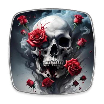 Skull and Roses - Viereckiger Kühlschrankmagnet - Weiß - Vorne