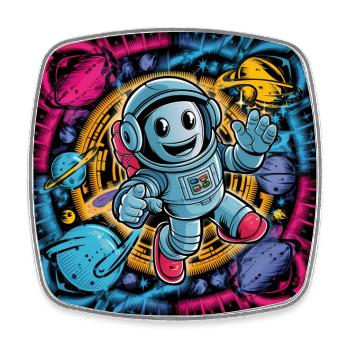 Little robot as astronaut in space with star - Square fridge magnet - white - Front