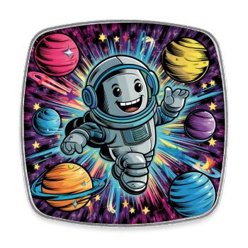 Little robot as astronaut in space with star - Square fridge magnet - white - Front