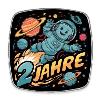 2 Jahre Kleiner Astronaut Raumfahrer im Weltraum - Viereckiger Kühlschrankmagnet - Weiß - Vorne