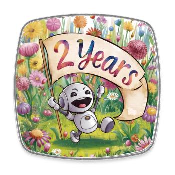 2 ans 2ème anniversaire robot sur prairie fleurie - Magnet carré - blanc - Devant