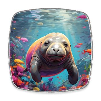 Dugong Manatee im klraren Wasser Inspiration - Viereckiger Kühlschrankmagnet - Weiß - Vorne