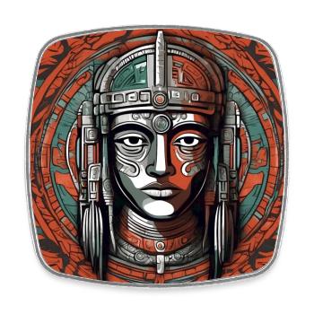 Artfully Colorful Inca Aztec Mask - Square fridge magnet - white - Front