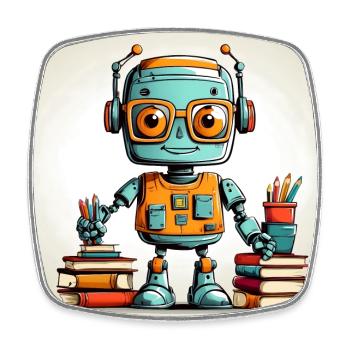 Petit robot avec plein de livres - Magnet carré - blanc - Devant
