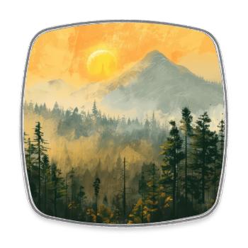 Mountains, Landscape, Nature, Trees, Sun - Square fridge magnet - white - Front