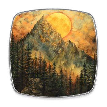 Mountains, Landscape, Nature, Trees, Sun - Square fridge magnet - white - Front