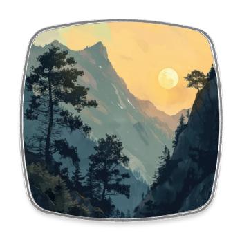 Mountains, Landscape, Nature, Trees, Sun - Square fridge magnet - white - Front
