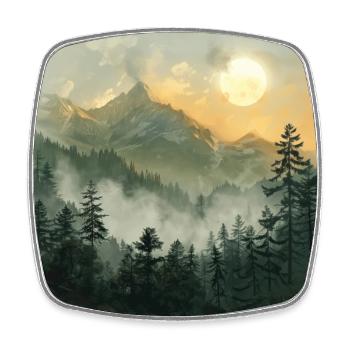Mountains Landscape Nature Trees Sun - Square fridge magnet - white - Front